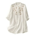 thumbnail image 1 of Jxximdong Button Down Shirts for Women, Women's Cotton New Oriental Loose Embroidered Tops Summer Mid Length 3/4 Sleeve Shirt, White Women's Blouses, 1 of 6