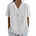 thumbnail image 1 of Jxximdong Button Down Shirts for Women, Women's Cotton and Linen Summer Casual Collar Short Sleeved Blouse, White Women's Blouses, 1 of 9