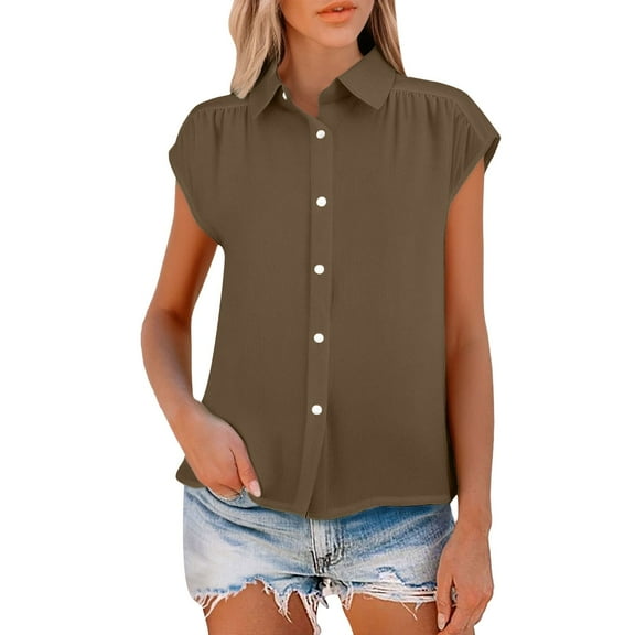 Jxximdong Button Down Shirts for Women, Women's Elastic Cuffs Cotton Linen Button Up Shirt for Daily Casual Commuting, Brown Women's Blouses