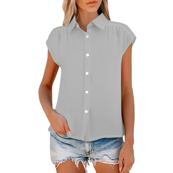 Jxximdong Button Down Shirts for Women, Women's Elastic Cuffs Cotton Linen Button Up Shirt for Daily Casual Commuting, Gray Women's Blouses