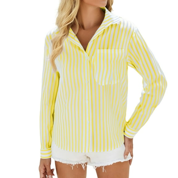 Jxximdong Button Down Shirts for Women, Women's Fashion Clothes for Every Occasion Cotton Linen Cardigan Summer Chic Tops, Yellow Women's Blouses
