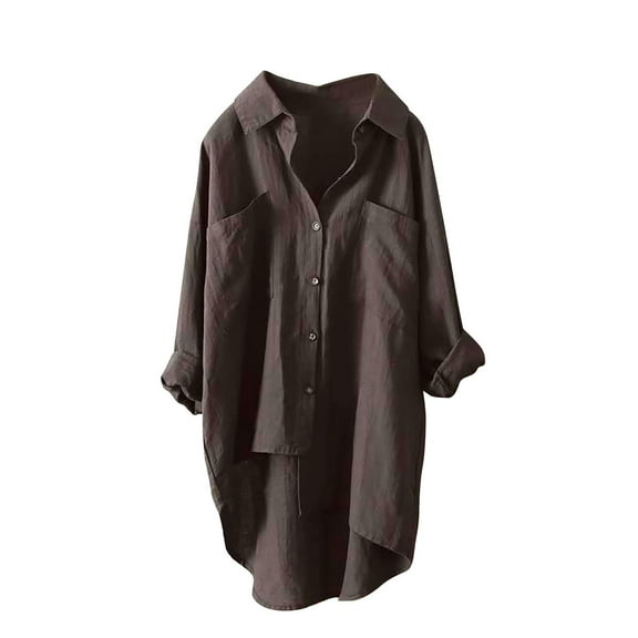 Jxximdong Button Up Shirts Women Damen Musselin Bluse Sommer Leichte Atmungsaktive Leinenhemd Tshirt Casual Fashion Brown Spring Tops XXL