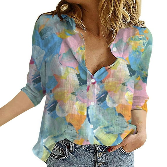 Jxximdong Button Up Shirts Women Fashion Women's Loose Button Solid Lapel Long Sleeves T Shirt Blouse Tops Green Spring Tops XXXXL