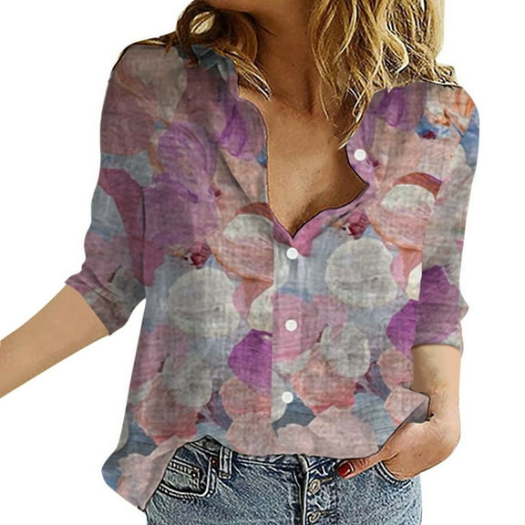 Jxximdong Button Up Shirts Women Fashion Women's Loose Button Solid Lapel Long Sleeves T Shirt Blouse Tops Pink Spring Tops M