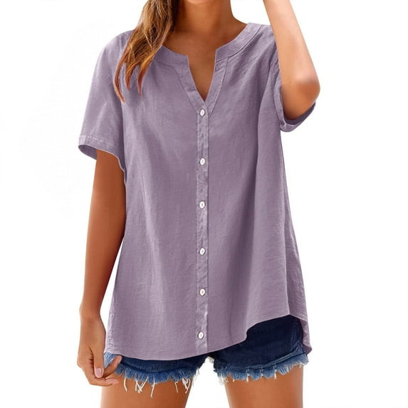 Jxximdong Button Up Shirts Women Loose Button Shirt Top Stand Solid Color Sleeve Collar Casual Women's Shirt Women's Shirt Purple Spring Tops XXXL