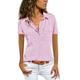 thumbnail image 1 of Jxximdong Button Up Shirts Women Women Casual Solid Short Sleeve Turn Down Collar Pockets Buttons Shirt Tops Pink Spring Tops XXXXXL, 1 of 6