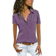 thumbnail image 1 of Jxximdong Button Up Shirts Women Women Casual Solid Short Sleeve Turn Down Collar Pockets Buttons Shirt Tops Purple Spring Tops XL, 1 of 6