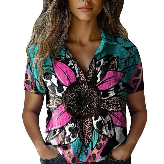 Jxximdong Button Up Shirts Women Women Cotton Shirt Printed Fashion Down Shirts Casual Tops Short Sleeve Blouse Pink Spring Tops XXXXXL