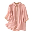 thumbnail image 1 of Jxximdong Button Up Shirts Women Women's 2024 Summer Thin Art Retro Loose Casual Solid Neck Shirt Top Pink Spring Tops XXL, 1 of 9