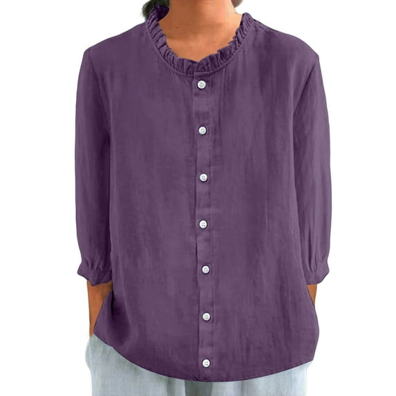 Jxximdong Button Up Shirts Women Women's Autumn Lapel Art Solid Color Round Neck Loose Pullover Top Casual Shirt T Shirt Purple Spring Tops XXXXL