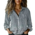 thumbnail image 1 of Jxximdong Button Up Shirts Women Women's Long Sleeved Printed Button Down Shirt Gray Spring Tops XXL, 1 of 5