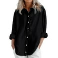 thumbnail image 1 of Jxximdong Button Up Shirts Women Womens Daily Casual Linen Shirts Long Sleeve Shirts Tops Casual Blouses Loose Fit Shirt Black Spring Tops L, 1 of 6
