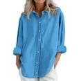 thumbnail image 1 of Jxximdong Button Up Shirts Women Womens Daily Casual Linen Shirts Long Sleeve Shirts Tops Casual Blouses Loose Fit Shirt Blue Spring Tops L, 1 of 6