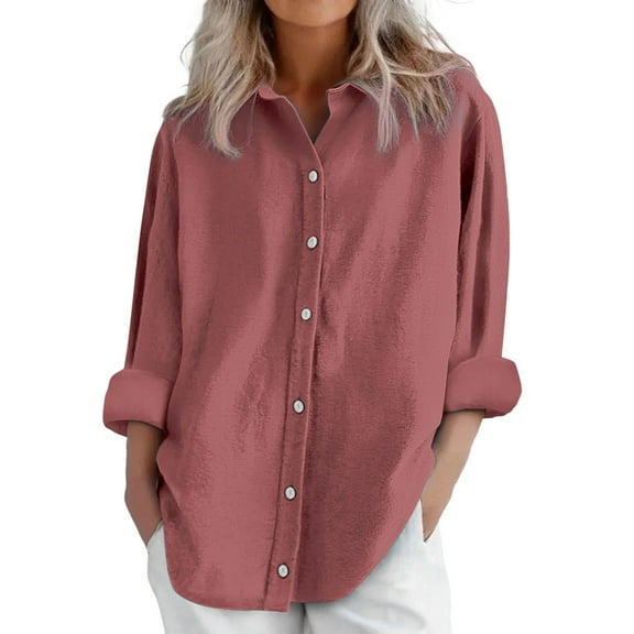 Jxximdong Button Up Shirts Women Womens Daily Casual Linen Shirts Long Sleeve Shirts Tops Casual Blouses Loose Fit Shirt Pink Spring Tops M
