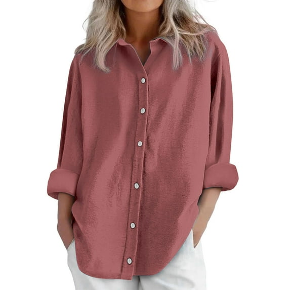 Jxximdong Button Up Shirts Women Womens Daily Casual Linen Shirts Long Sleeve Shirts Tops Casual Blouses Loose Fit Shirt Pink Spring Tops S