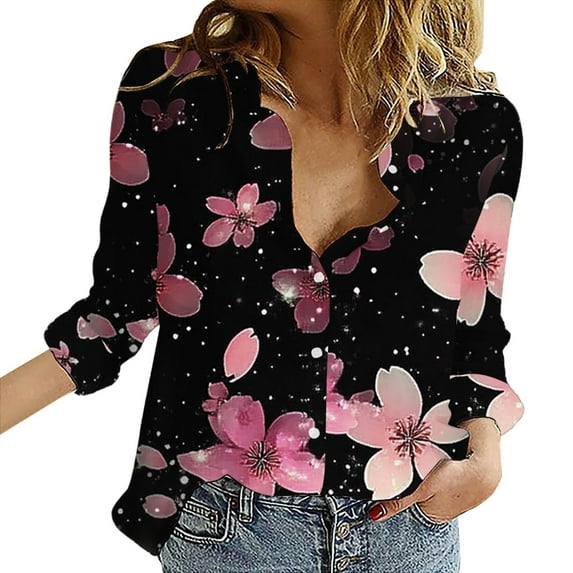 Jxximdong Button Up Shirts Women Womens V Neck Roll Up Sleeve Down Blouses Tops Pink Spring Tops XL