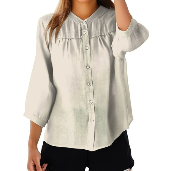 Jxximdong Button-up Shirts for Women Linen Shirts 2025 Cotton Summer Retro Embroidered Boho Tops Casual Trendy Vacation Blouse Spring Tops