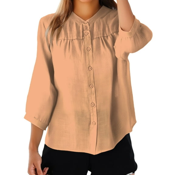 Jxximdong Button-up Shirts for Women Linen Shirts 2025 Cotton Summer Retro Embroidered Boho Tops Casual Trendy Vacation Blouse Spring Tops