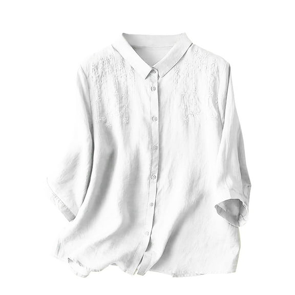 Jxximdong Button-up Shirts for Women Linen Shirts For Women 2025 Cotton Summer Retro Embroidered Boho Tops Casual Trendy Vacation Blouse Spring Tops