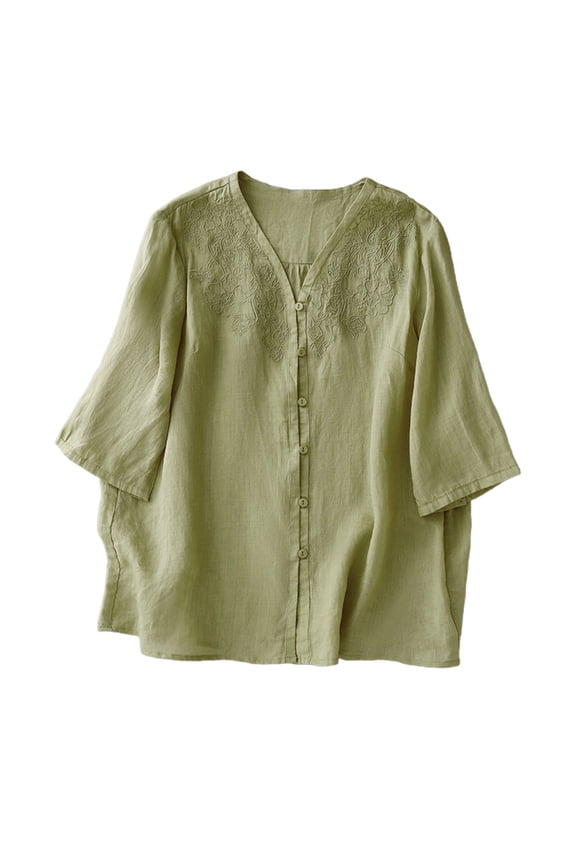 Button-up Shirts for Women Retro OL Design Sensor Sleeve And Cotton Edge Thin Top Female Shirt Summer Spring Tops