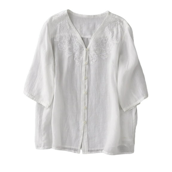 Jxximdong Button-up Shirts for Women Retro OL Design Sensor Sleeve And Cotton Edge Thin Top Female Shirt Summer Spring Tops