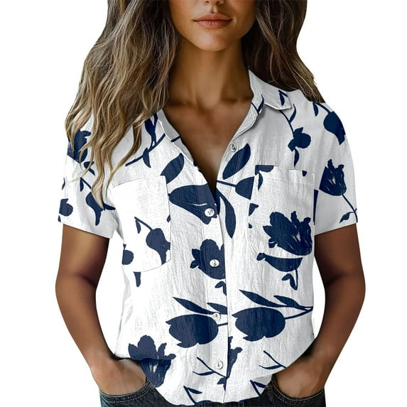 Jxximdong Button-up Shirts for Women Vintage Boho Tops Floral Print Shirt Casual Short Sleeve Button Up Blouses Ethnic Tshirts Tops Spring Tops