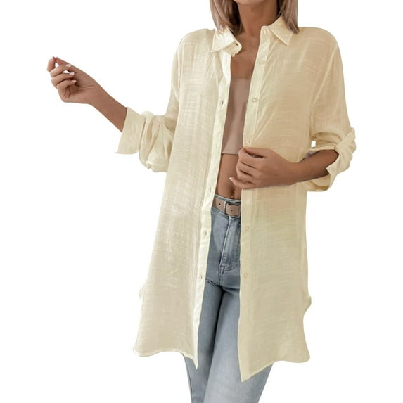 Jxximdong Button-up Shirts for Women Women's Artistic Cotton Linen Shirt Solid Color Short Sleeved Doll Neck Loose Casual T Shirt Top Spring Tops