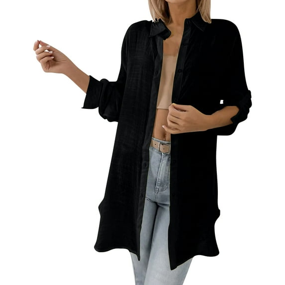 Jxximdong Button-up Shirts for Women Women's Artistic Cotton Linen Shirt Solid Color Short Sleeved Doll Neck Loose Casual T Shirt Top Spring Tops