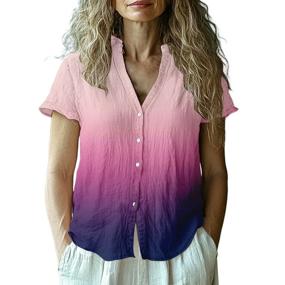 Jxximdong Button-up Shirts for Women Women's Casual Short Sleeve Regular Cardigan Top Shirt Spring Tops