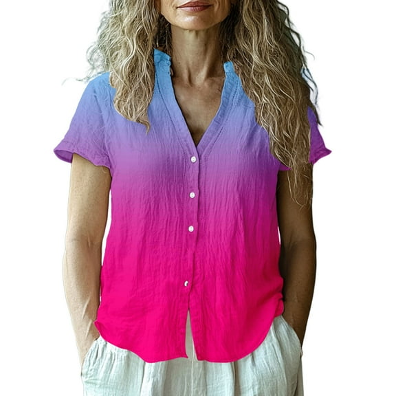 Jxximdong Button-up Shirts for Women Women's Casual Short Sleeve Regular Cardigan Top Shirt Spring Tops