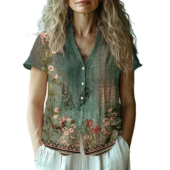 Jxximdong Button-up Shirts for Women Women's Casual Short Sleeve Regular Cardigan Top Shirt Spring Tops