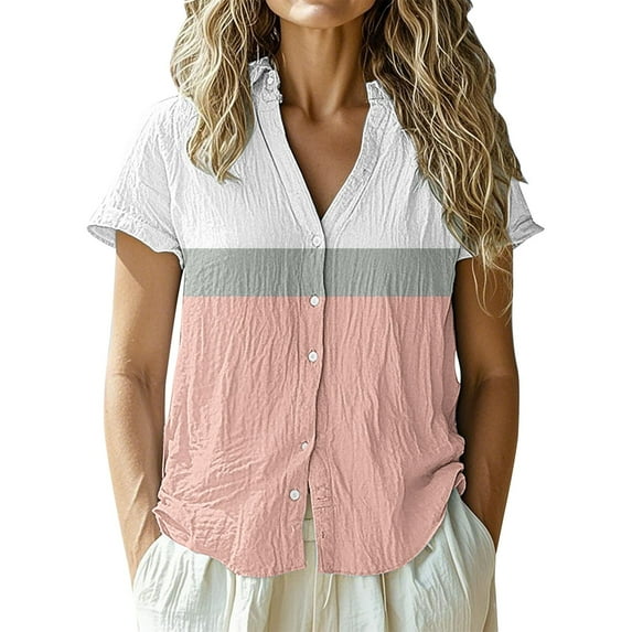 Jxximdong Button-up Shirts for Women Women's Casual Short Sleeve Regular Cardigan Top Shirt Spring Tops