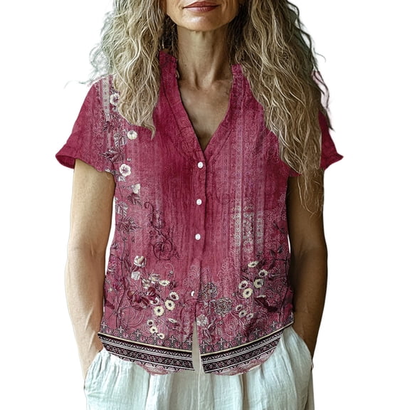 Jxximdong Button-up Shirts for Women Women's Casual Short Sleeve Regular Cardigan Top Shirt Spring Tops