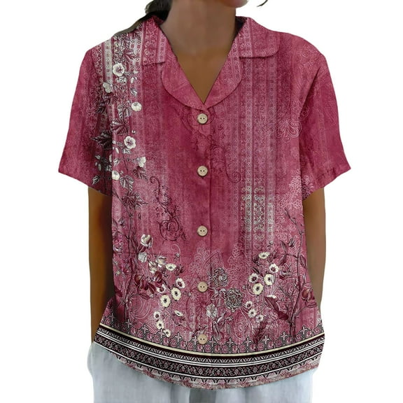 Jxximdong Button-up Shirts for Women Women's Cotton And Linen Summer Casual Collar Short Sleeved Blouse Spring Tops