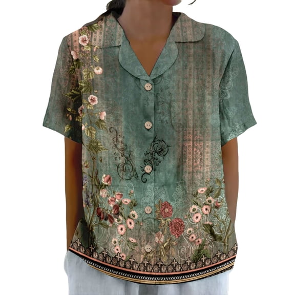 Jxximdong Button-up Shirts for Women Women's Cotton And Linen Summer Casual Collar Short Sleeved Blouse Spring Tops