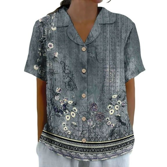 Jxximdong Button-up Shirts for Women Women's Cotton And Linen Summer Casual Collar Short Sleeved Blouse Spring Tops