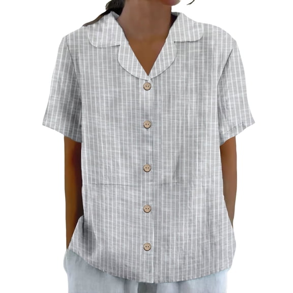 Jxximdong Button-up Shirts for Women Women's Cotton And Linen Summer Casual Collar Short Sleeved Blouse Spring Tops