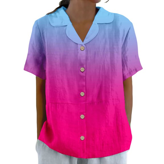 Jxximdong Button-up Shirts for Women Women's Cotton And Linen Summer Casual Collar Short Sleeved Blouse Spring Tops