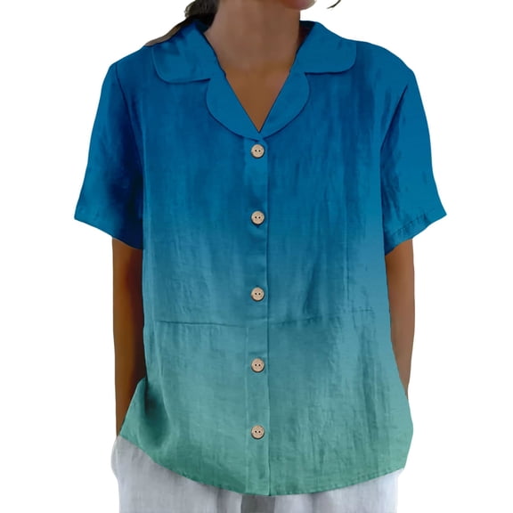 Jxximdong Button-up Shirts for Women Women's Cotton And Linen Summer Casual Collar Short Sleeved Blouse Spring Tops