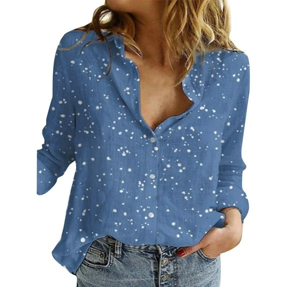 Jxximdong Button-up Shirts for Women Womens Loose Printing Long Shirt Cotton Ladies Casual Tops T Shirt Blouse Spring Tops