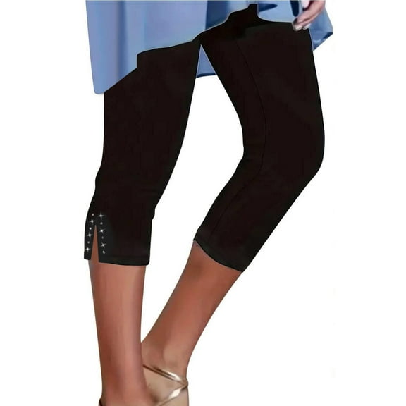 Jxximdong Capris Pants for Women, Leggings for Women Plus Size High Waist Yoga Cropped Trousers Summer Gym Pants, Black Women's Cropped Pants