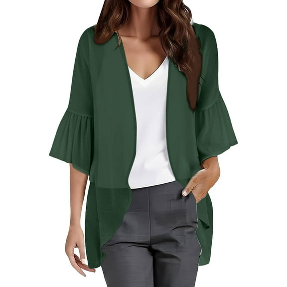 Jxximdong Cardigans for Women, Chiffon Kimono Cardigan 3/4 Sleeve Chiffon Open Front Lightweight Summer Blouse Tops Beach Cover Up, Women's Bolero Shrugs Bronze