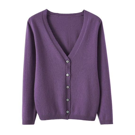 Jxximdong Cardigans for Women, Spring and Autumn Leisure Loose Solid Long Sleeve V Neck Button Knitted Soft Cardigan Coat, Women's Bolero Shrugs Purple