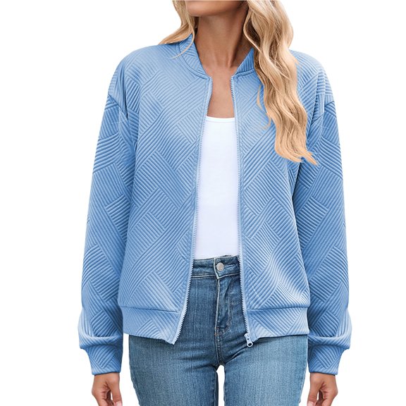 Jxximdong Cardigans for Women, Autumn and Winter Solid Color Round Neck Zipper Loose Long Sleeved Sweatshirt, Women's Bolero Shrugs Blue