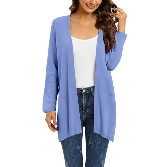 Jxximdong Cardigans for Women, Fashion Clothes for Every Occasion Cotton Linen Cardigan Summer Coat, Women's Bolero Shrugs Blue
