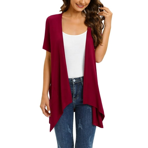 Jxximdong Cardigans for Women, Floral Short Sleeve Cardigans Casual Drape Lightweight Summer Open Front Coat with Pocket, Women's Bolero Shrugs Red