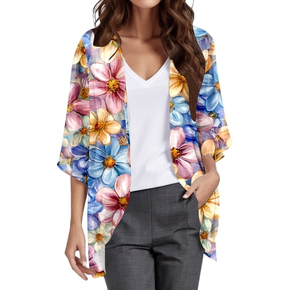 Jxximdong Cardigans for Women, Print Puff Sleeve Trendy Lightweight Cardigan Loose Cover Up Casual Blouse Tops, Women's Bolero Shrugs Purple