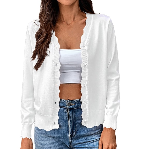 Jxximdong Cardigans for Women, Solid Color V Tie with Lace Buttons Imitation Ice Long Sleeved Knitted Cardigan, Women's Bolero Shrugs White
