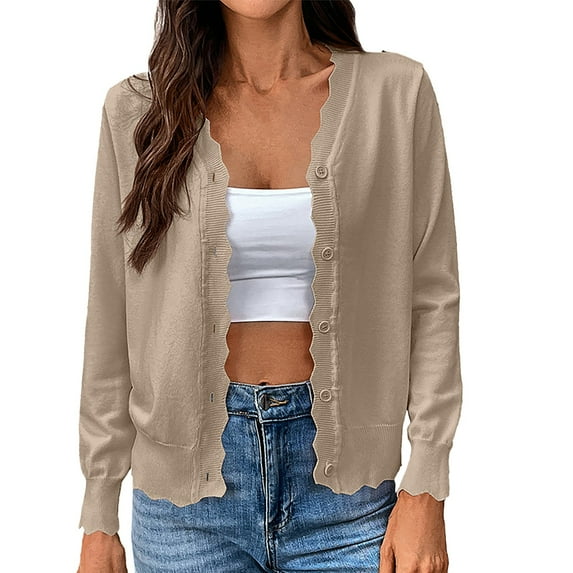 Jxximdong Cardigans for Women, Solid Color V Tie with Lace Buttons Imitation Ice Long Sleeved Knitted Cardigan, Women's Bolero Shrugs Yellow