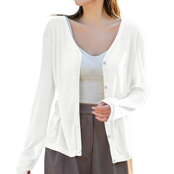 Jxximdong Cardigans for Women, Thin Long Sleeved V Neck Jacket Knitted Air Conditioning Shirt Cardigan Tops, Women's Bolero Shrugs White